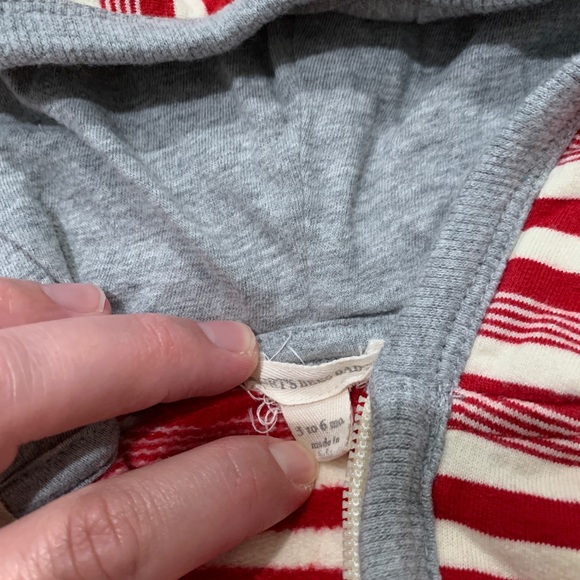 Burt’s Bees Baby Hooded Holiday Jumpsuit | Christmas Red and Cream Stripe | 3-6m - Picture 4 of 4